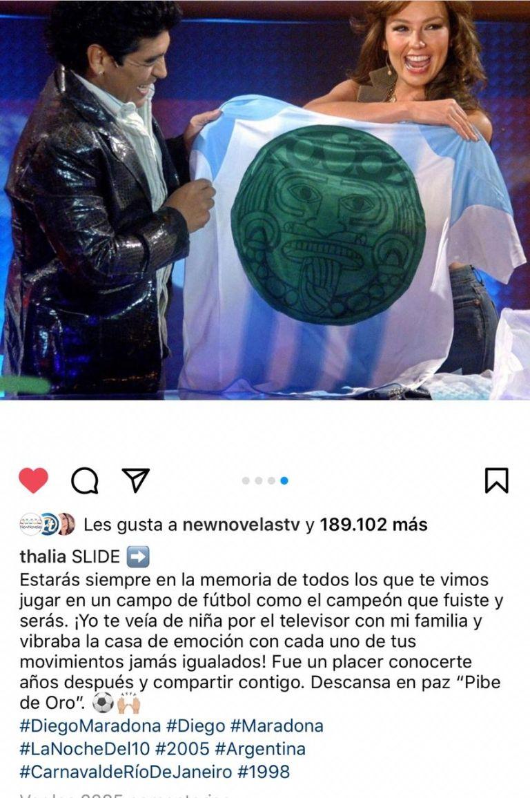 Imagen Principal de Nota: ¿Hubo romance entre Thalía y Diego Maradona? El sentido mensaje de la mexicana que encendió los rumores