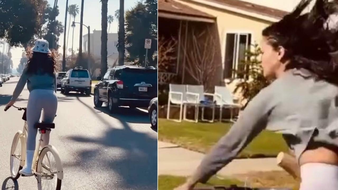 Imagen Principal de Nota: Eiza González tuvo un accidente en su bicicleta y todo quedó en vídeo