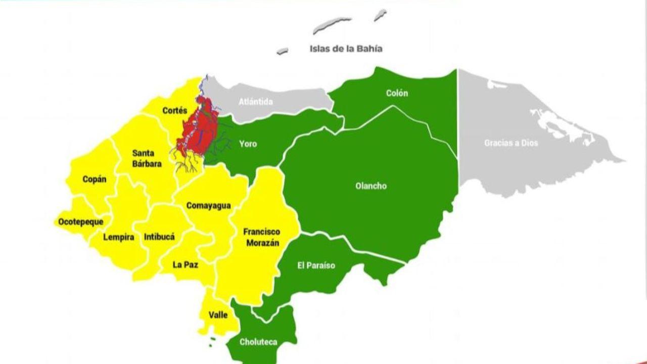 Imagen de Decretan alerta roja para municipios aledaños al río Ulúa; extienden alerta amarilla y verde a 15 departamentos