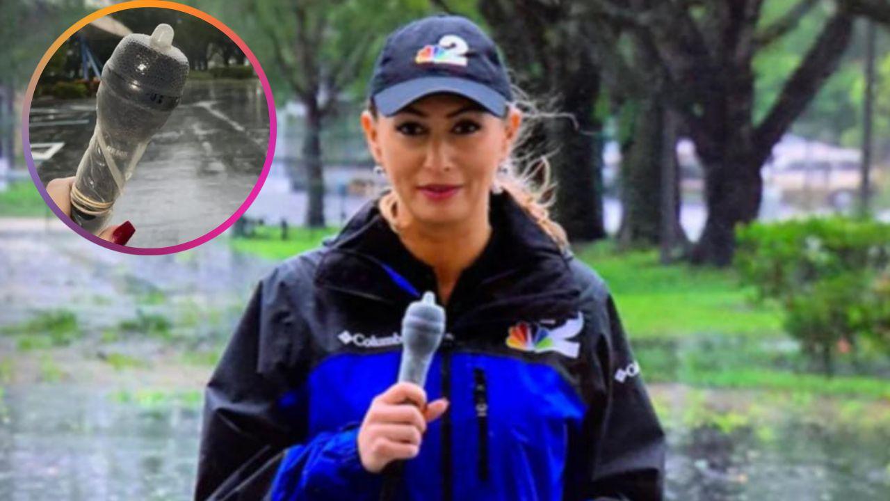 Imagen Principal de Nota: Reportera en polémica al usar preservativo para tapar micrófono durante transmisión del huracán Ian
