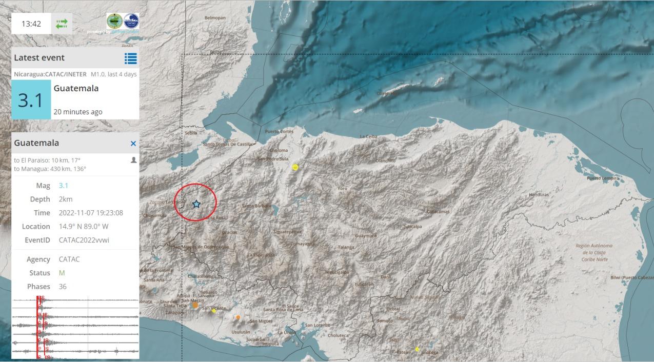 Imagen Principal de Nota: Reportan sismo de 3.1 en la escala de Richter en la zona noroccidental de Honduras