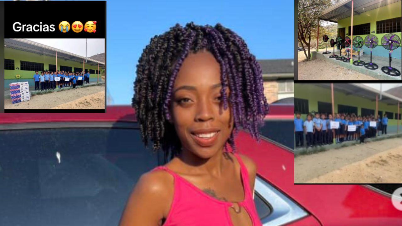 Imagen de Lidia Álvarez,  dona ventiladores a colegio en Olanchito con ganancias de TikTok